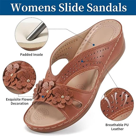 Damen-Sandale aus Leder mit Blumenmuster
