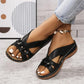 Damen-Sandale aus Leder mit Blumenmuster