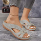 Damen-Sandale aus Leder mit Blumenmuster
