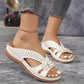 Damen-Sandale aus Leder mit Blumenmuster
