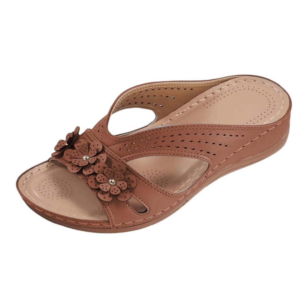 Damen-Sandale aus Leder mit Blumenmuster