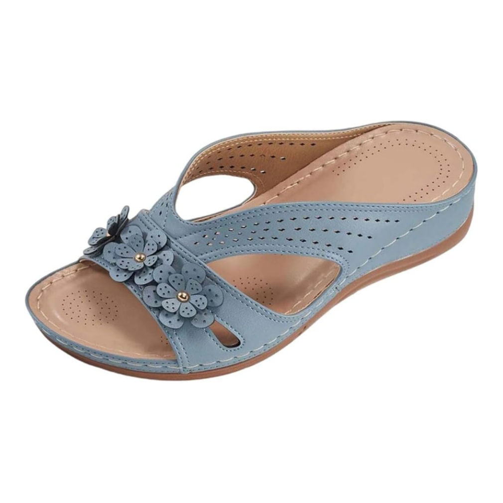 Damen-Sandale aus Leder mit Blumenmuster