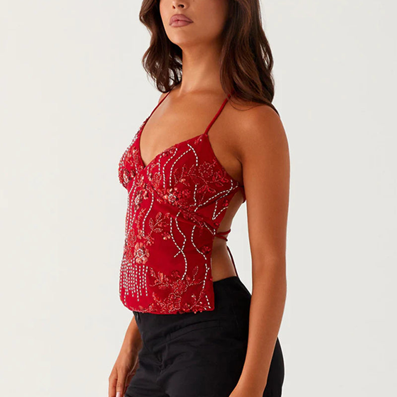 Sexy kurzes Camisole mit bestickten Pailletten