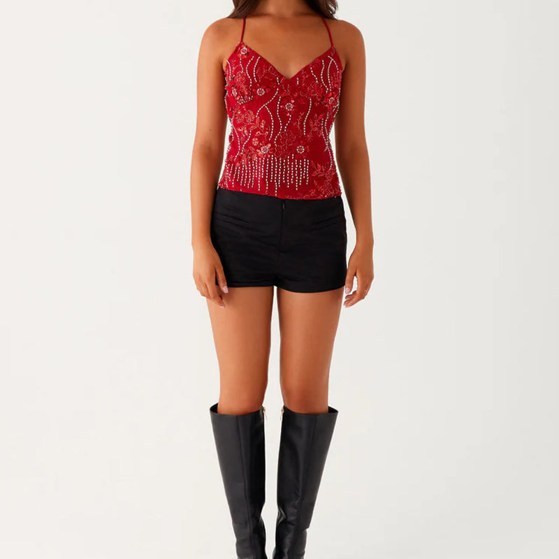 Sexy kurzes Camisole mit bestickten Pailletten