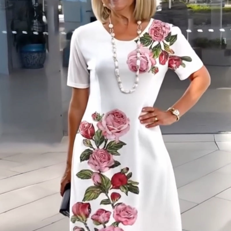 Kurzarmkleid mit Rosenmuster