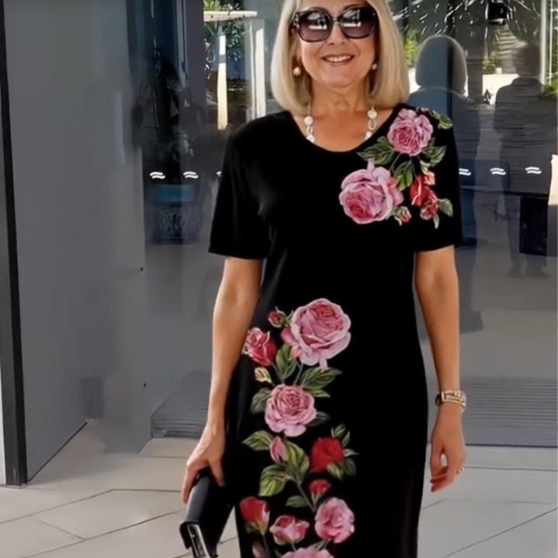 Kurzarmkleid mit Rosenmuster