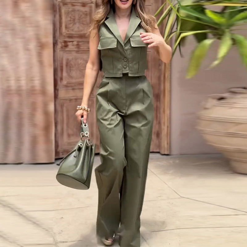 Reversweste Elegante Hose mit hoher Taille Zweiteiliger Anzug für Damen