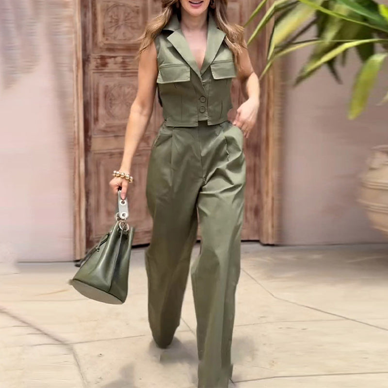 Reversweste Elegante Hose mit hoher Taille Zweiteiliger Anzug für Damen
