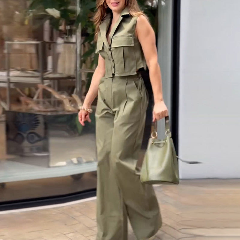 Reversweste Elegante Hose mit hoher Taille Zweiteiliger Anzug für Damen