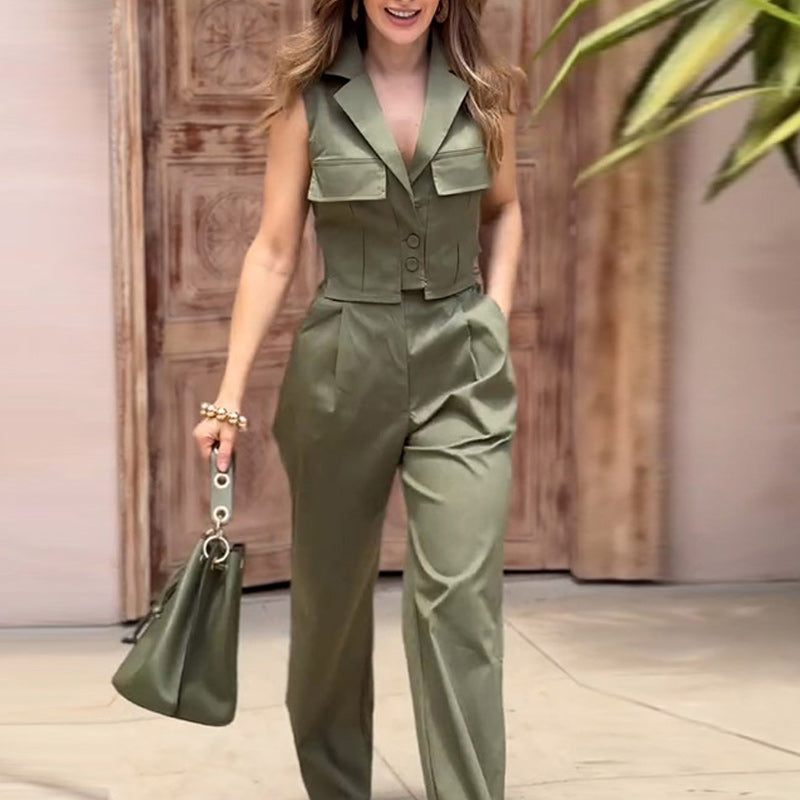Reversweste Elegante Hose mit hoher Taille Zweiteiliger Anzug für Damen