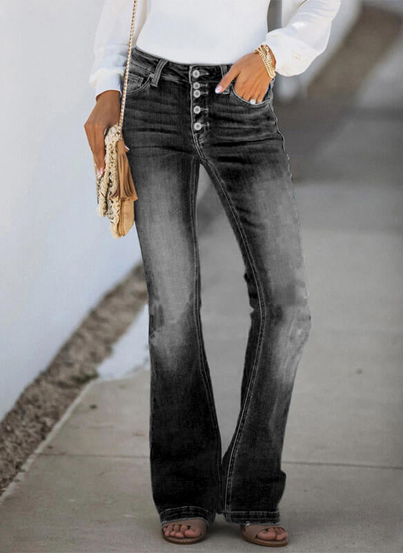 🔥🔥90ER VINTAGE-JEANS MIT KNOPFLEISTE UND AUSGEFRAGTER HOHER TAILLE