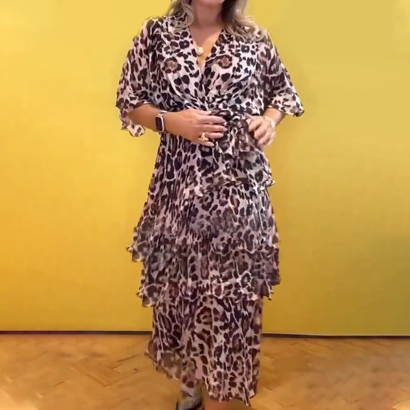 Damen-Mehrlagenkleid mit Leopardenmuster