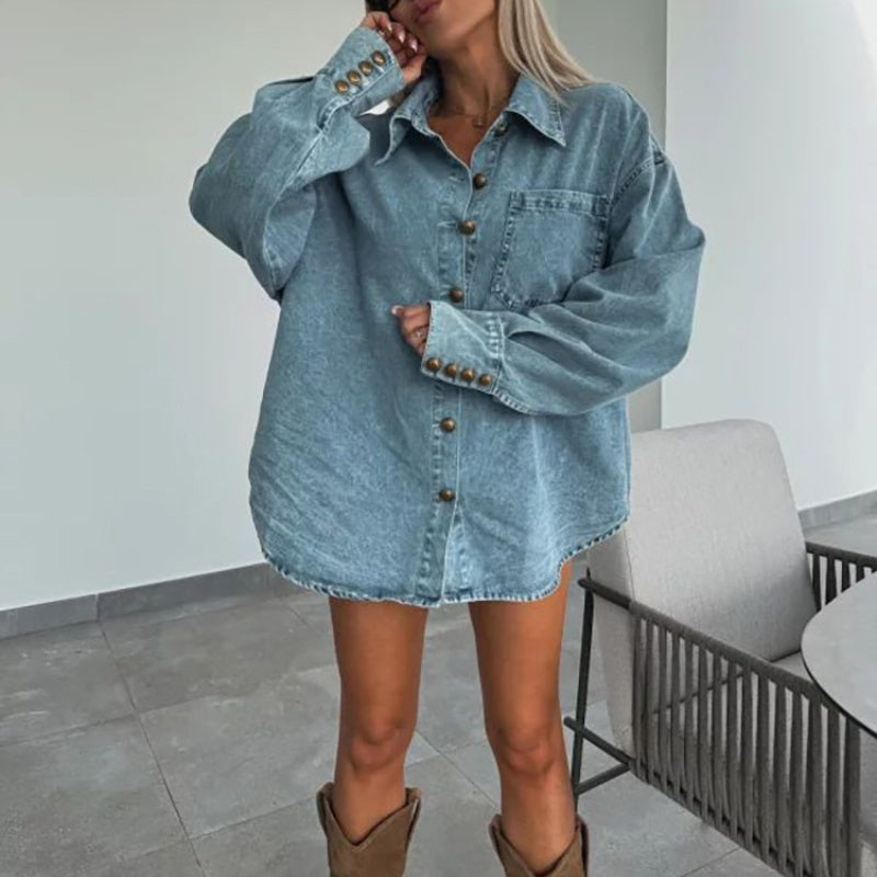 ✨Damen Sommer Denim Set Oversized Shirt & Rock Shorts