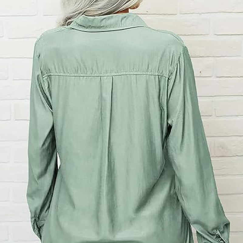 Damen-Hemd mit einfarbigem Revers und langen Ärmeln und Button-Down-Kragen