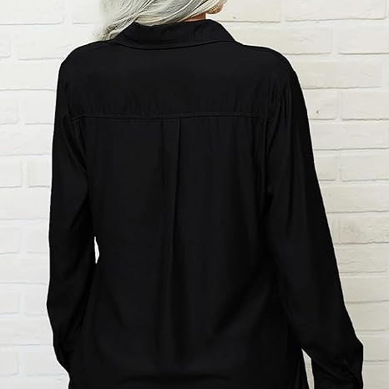 Damen-Hemd mit einfarbigem Revers und langen Ärmeln und Button-Down-Kragen