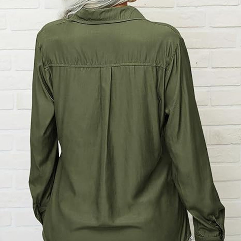 Damen-Hemd mit einfarbigem Revers und langen Ärmeln und Button-Down-Kragen