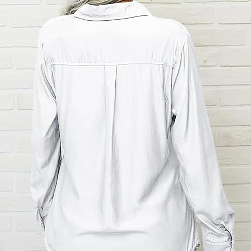 Damen-Hemd mit einfarbigem Revers und langen Ärmeln und Button-Down-Kragen