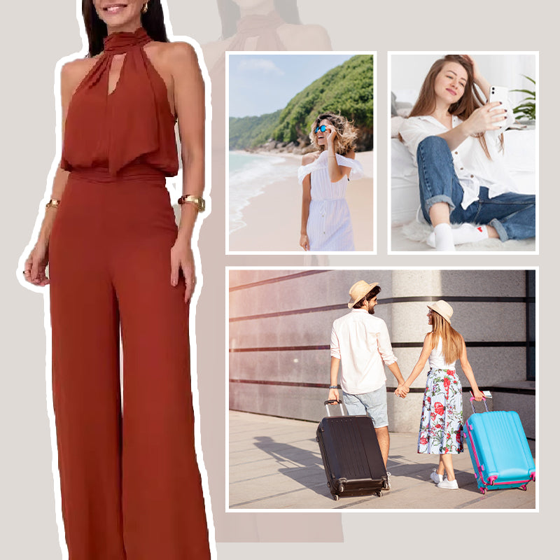 Set aus bauchfreiem Top mit Stehkragen und Hose mit weitem Bein