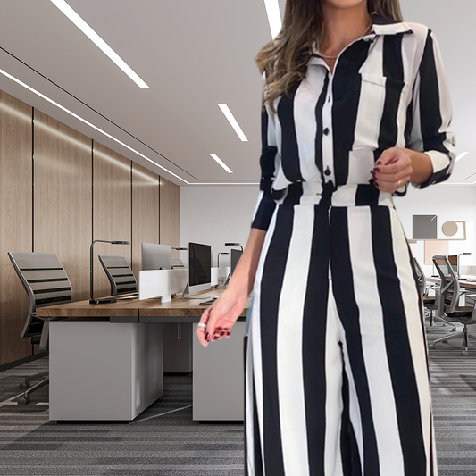 Set aus Hemd mit Zebrastreifen und Hose mit weitem Bein