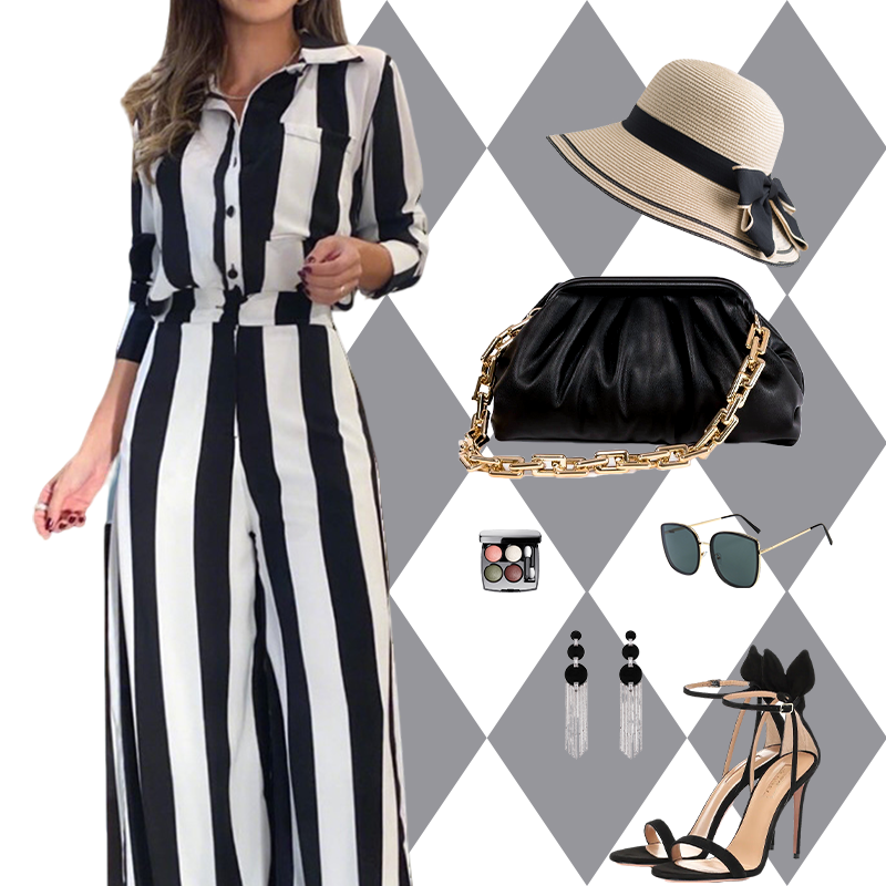 Set aus Hemd mit Zebrastreifen und Hose mit weitem Bein