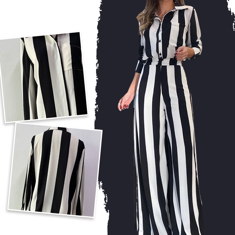Set aus Hemd mit Zebrastreifen und Hose mit weitem Bein