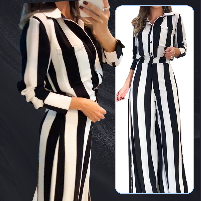 Set aus Hemd mit Zebrastreifen und Hose mit weitem Bein