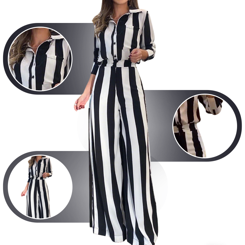 Set aus Hemd mit Zebrastreifen und Hose mit weitem Bein