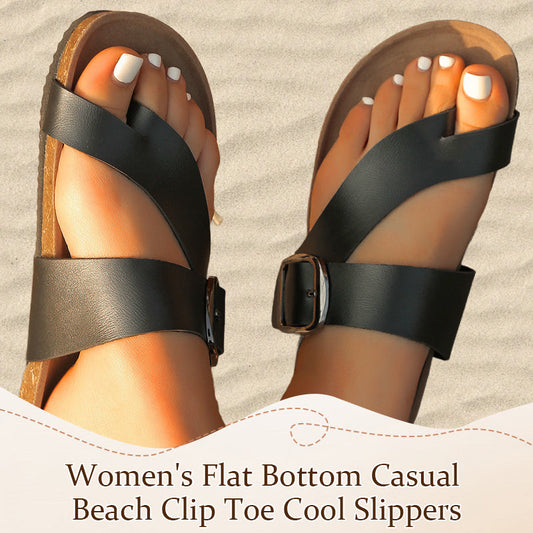 Lässige Strand-Hausschuhe mit Clip-Zehen für Damen mit flacher Sohle