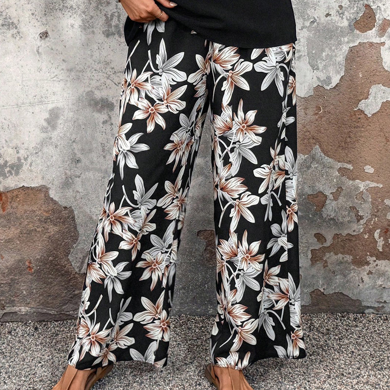 🌸 Lässiges Damen-Set mit weiten Hosen und kurzärmligem Oberteil mit Blumenmuster