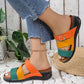 Damen Sandalen Hausschuhe mit Colorblock, Keilabsatz und dicken Sohlen