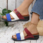 Damen Sandalen Hausschuhe mit Colorblock, Keilabsatz und dicken Sohlen