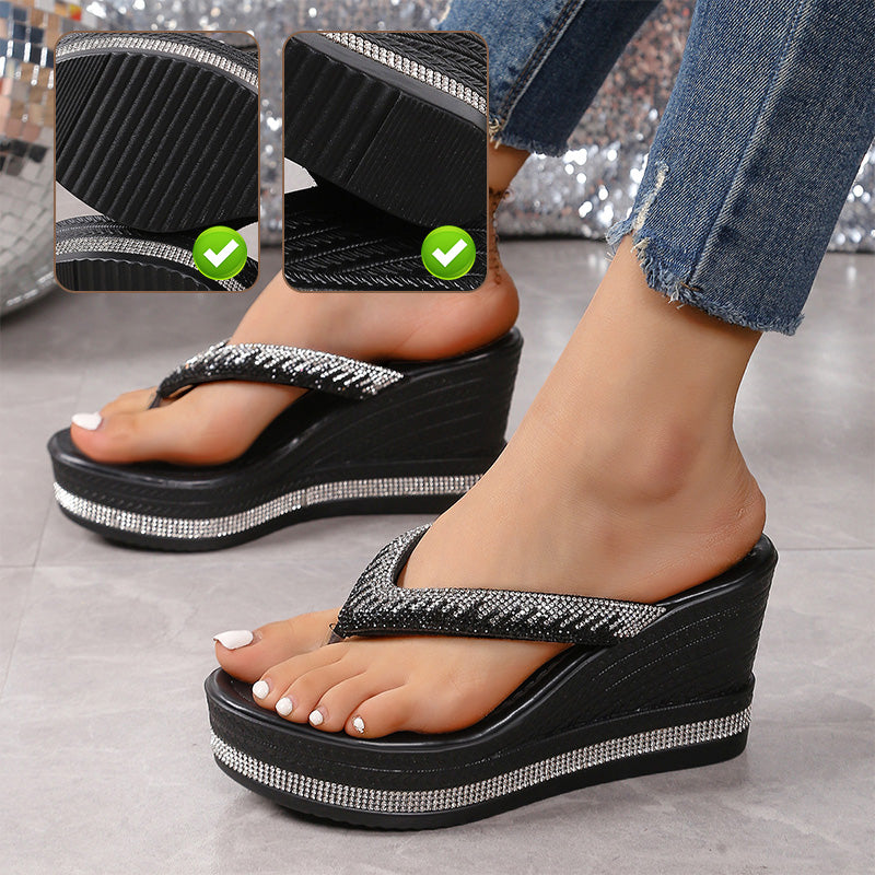 Damen Flip-Flops mit Strass-Plateau