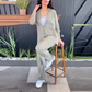 Damen Casual Loose Langarmshirt Hohe Taille Split Wide Leg Pants Set