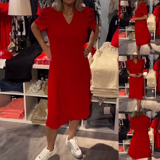 Damen Kleid mit V-Ausschnitt in Rot