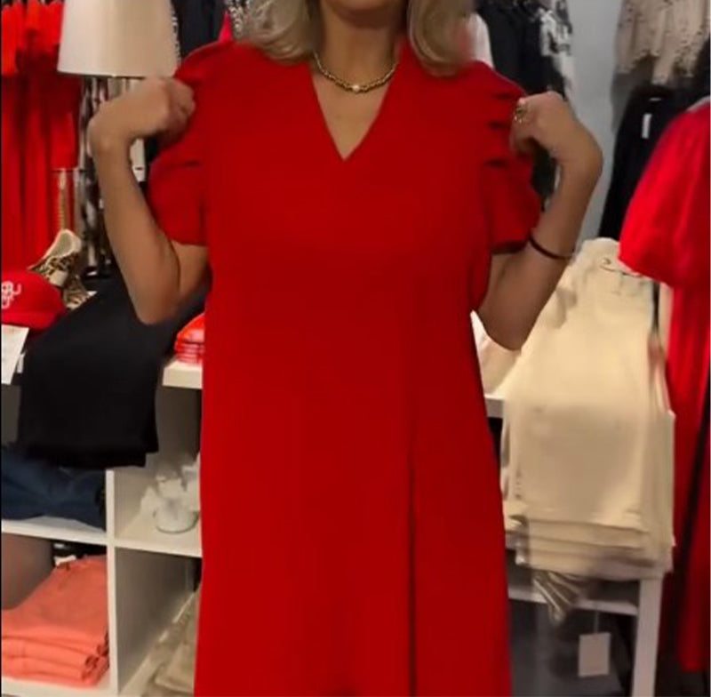 Damen Kleid mit V-Ausschnitt in Rot