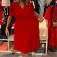 Damen Kleid mit V-Ausschnitt in Rot
