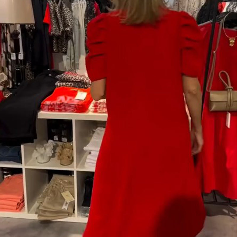 Damen Kleid mit V-Ausschnitt in Rot