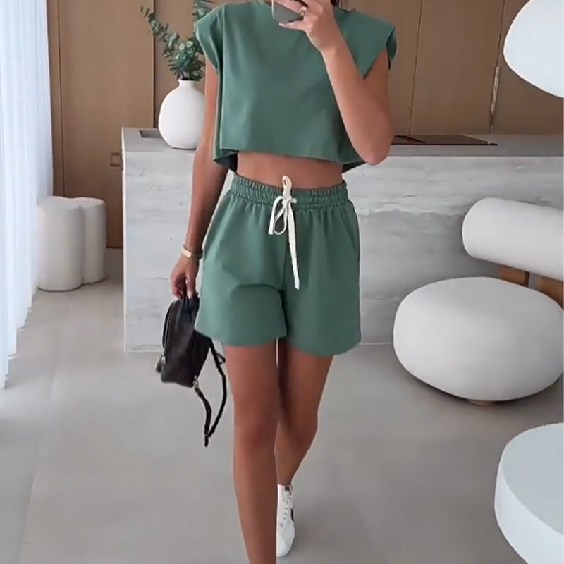 🔥Women's Fashion Solid Colour Ärmelloses Top und Shorts Zweiteiliges Set