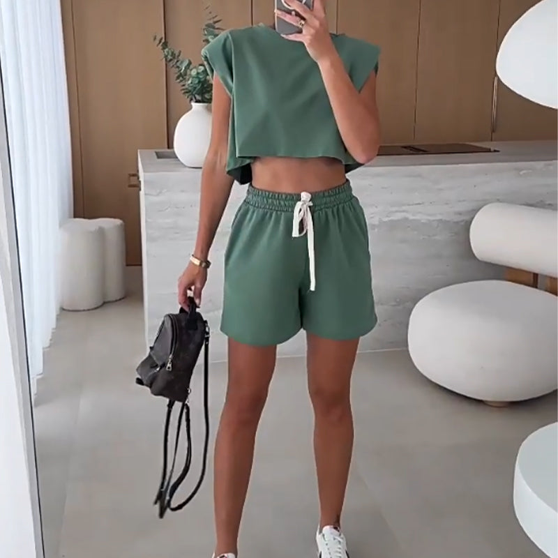 🔥Women's Fashion Solid Colour Ärmelloses Top und Shorts Zweiteiliges Set
