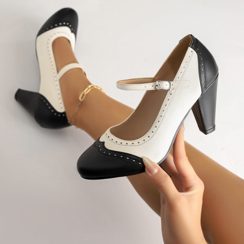 Elegante Mary Jane-Schuhe aus PU-Leder mit klobigem Absatz für Damen