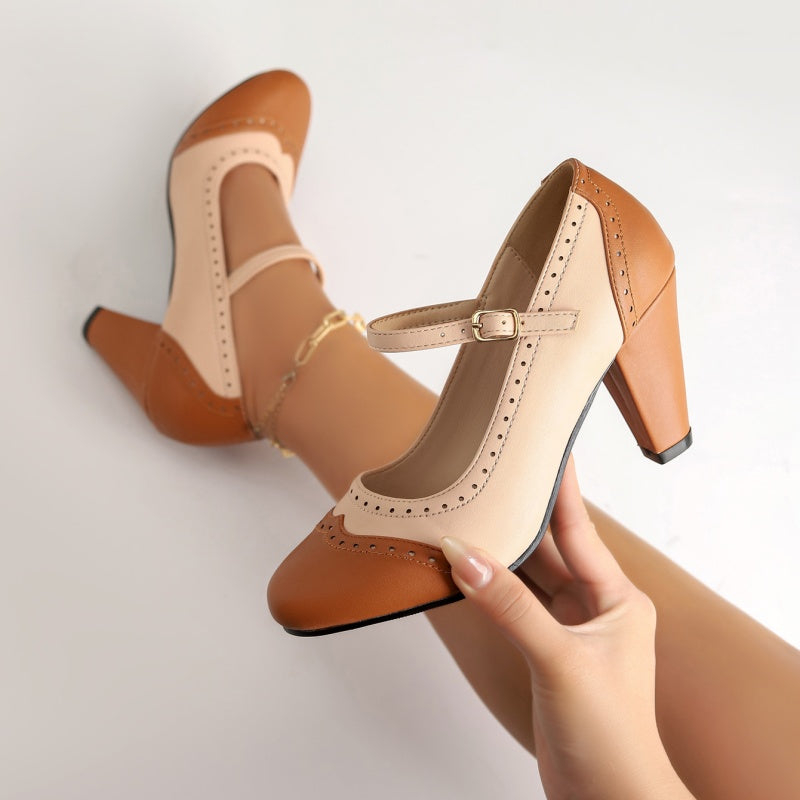 Elegante Mary Jane-Schuhe aus PU-Leder mit klobigem Absatz für Damen