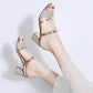 Damenmode Sandalen mit Strasssteinen und Fischmaul und klobigem Absatz