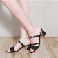 Damenmode Sandalen mit Strasssteinen und Fischmaul und klobigem Absatz