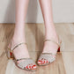 Damenmode Sandalen mit Strasssteinen und Fischmaul und klobigem Absatz