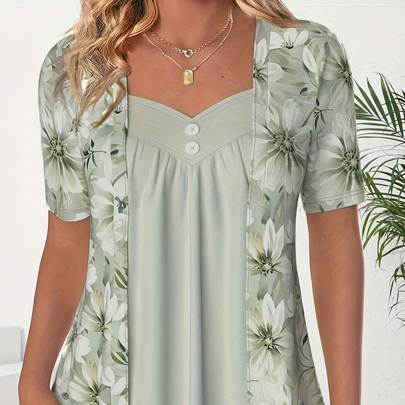 Unregelmäßiges Patchwork-Top mit Blumenmuster für Frauen