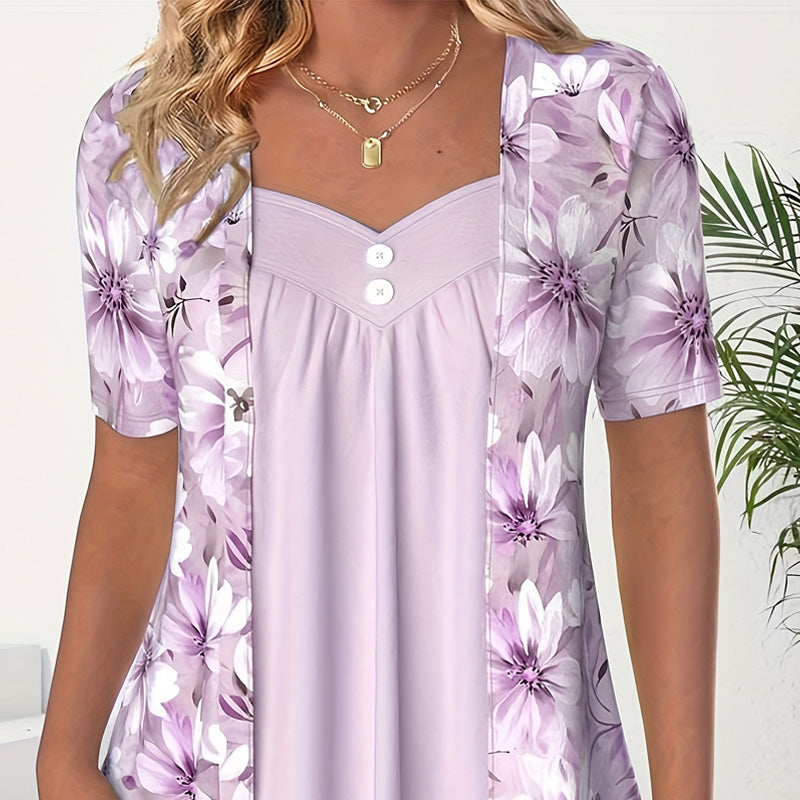 Unregelmäßiges Patchwork-Top mit Blumenmuster für Frauen