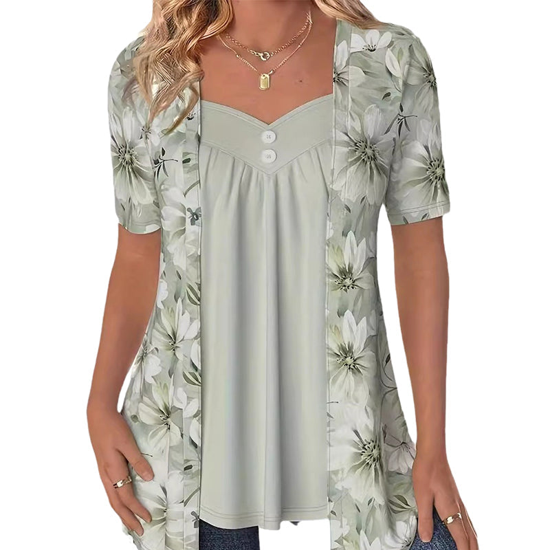Unregelmäßiges Patchwork-Top mit Blumenmuster für Frauen