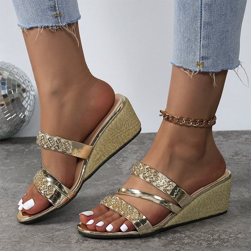 Trendige Keilsandalen mit Kristallverzierung für Damen