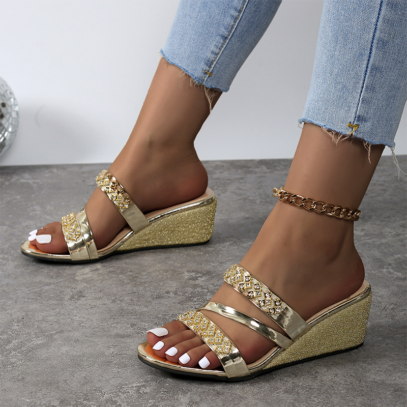 Trendige Keilsandalen mit Kristallverzierung für Damen