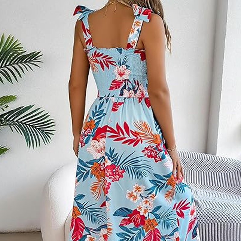 Elegantes, gesmoktes Kleid mit Blumendruck für Damen